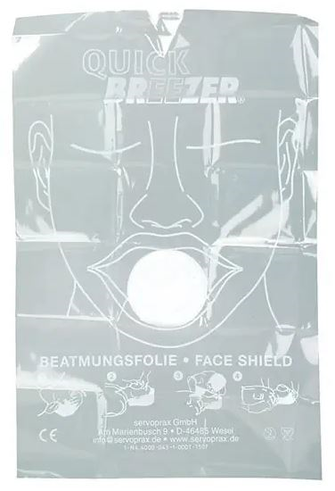 Resuscitační rouška Quick-Breezer Face shield s antibakteriálním filtrem rozbalená